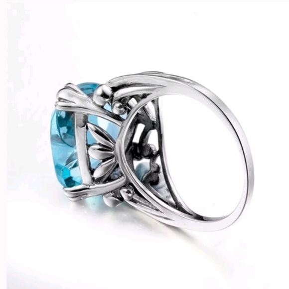 New 2.2ct Heart Aquamarine Women 925 Silver Ring - Picture 4 of 4